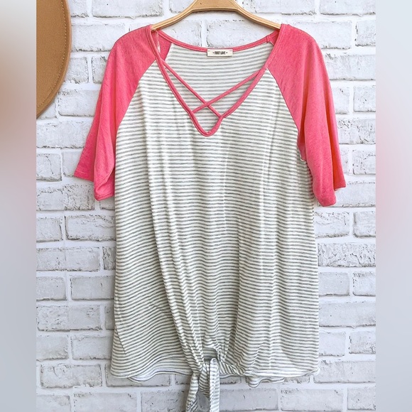 New Coral Stipe Raglan Top - Picture 1 of 1